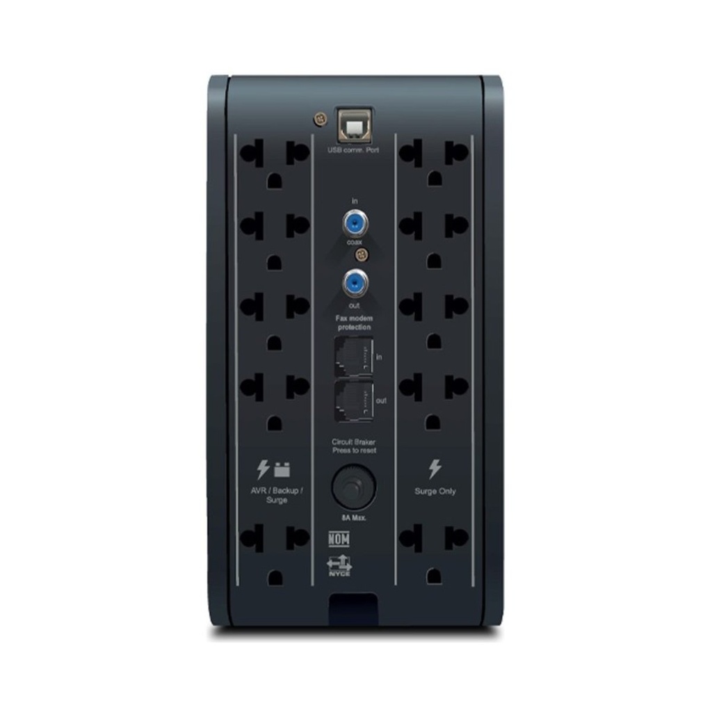 UPS Inteligente con estabilizador voltaje y pantalla 1000VA/500W 10 tomas 5 USB 1 tipo C R-SMART1010I