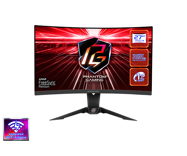 Monitor Gaming 27" QHD ASROCK Curvo WIFI, 1ms, 165hz  PG27Q15R2A
