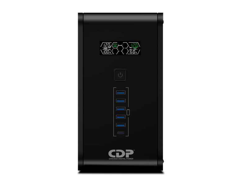 UPS Inteligente con estabilizador voltaje y pantalla 1000VA/500W 10 tomas 5 USB 1 tipo C R-SMART1010I