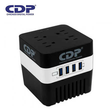 Estabilizador voltaje con supresor de picos 220Vac 600VA, 4 tomas 4 USB RU-AVR604I