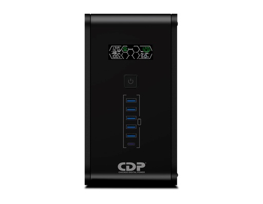 [R-SMART1010I] UPS Inteligente con estabilizador voltaje y pantalla 1000VA/500W 10 tomas 5 USB 1 tipo C R-SMART1010I