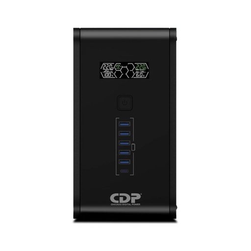 [R-SMART1510I] UPS Inteligente con estabilizador voltaje y pantalla 1500VA/900W 10 tomas 5 USB 1 tipo C R-SMART1510I